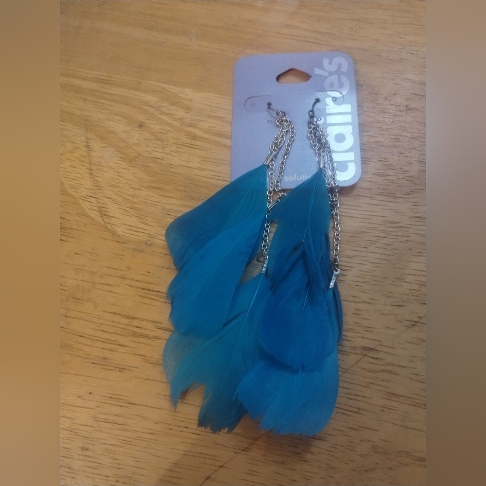 Claire's Vibrant Blue Feather Earrings